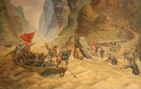 巧渡金沙江 油画