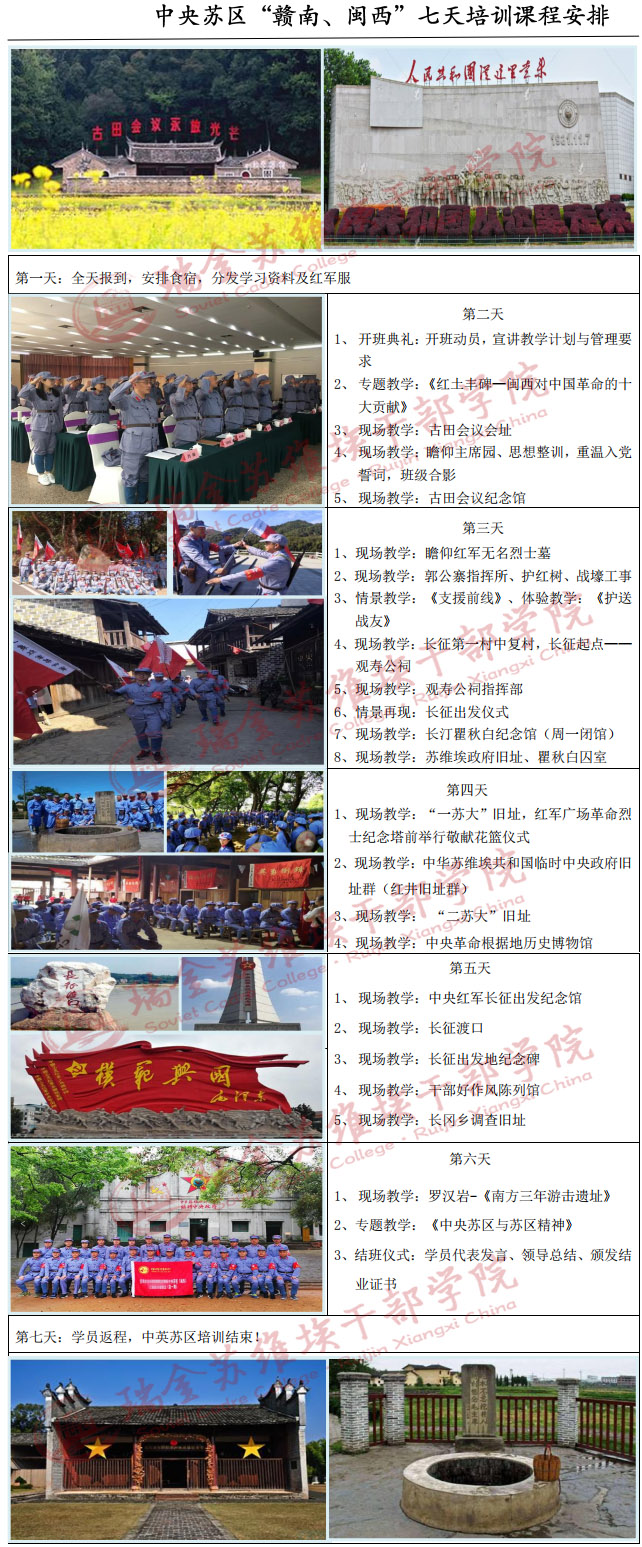 中央苏区“赣南、闽西”七天培训课程安排